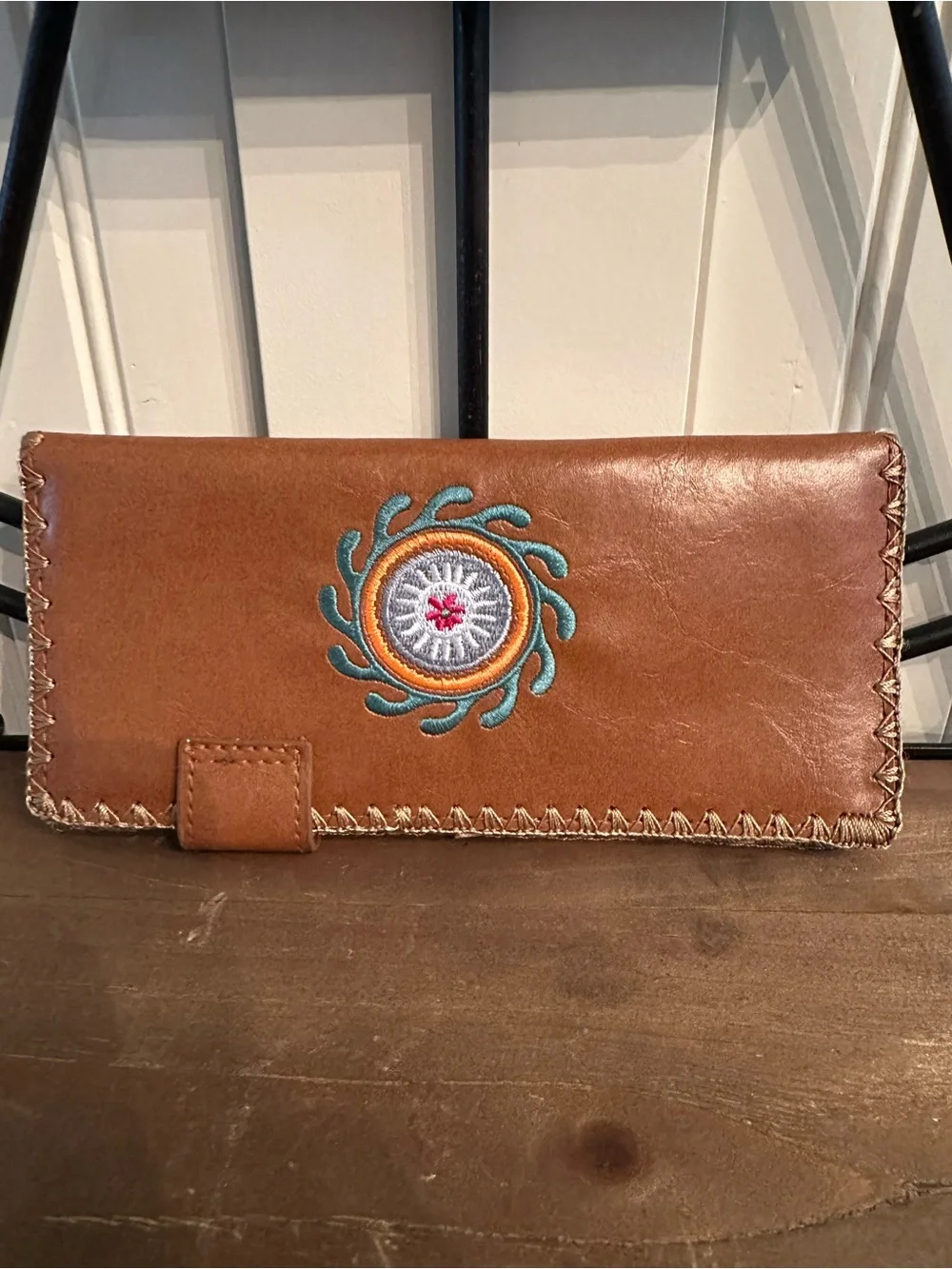 Lavishy Elma Collection Hand-stitched Brown Vegan Leather Embroidered Wallet